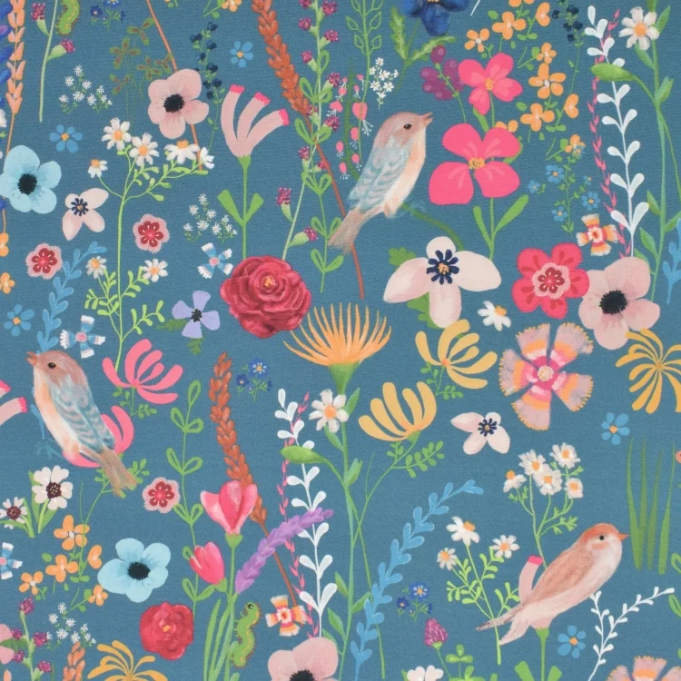 Outdoorstoff Floral Happy Garden, petrol