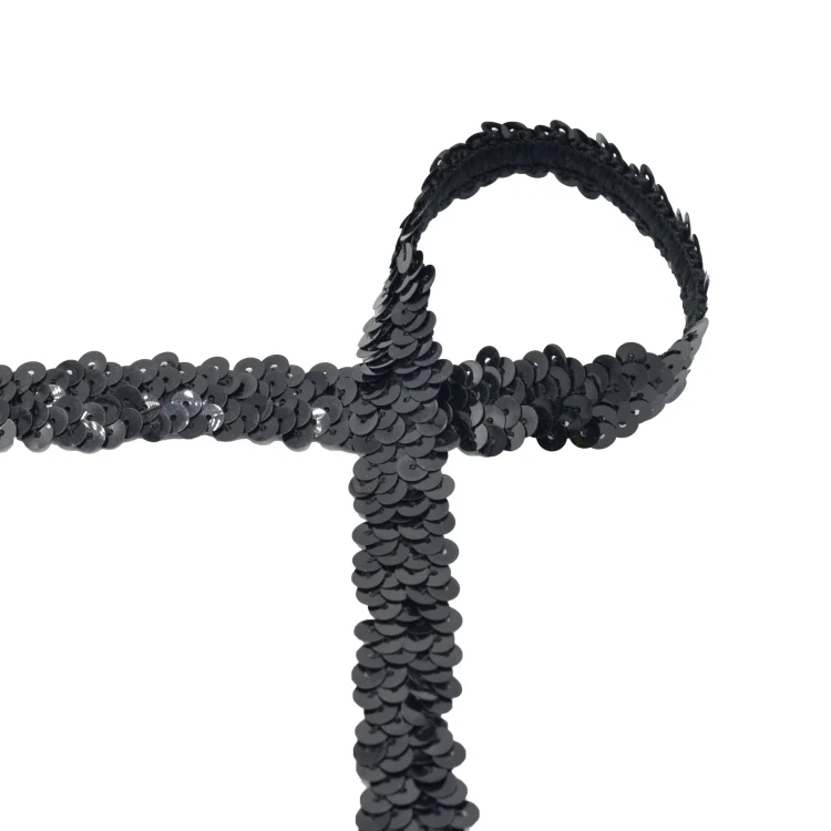 Paillettenborte uni 2 cm, schwarz