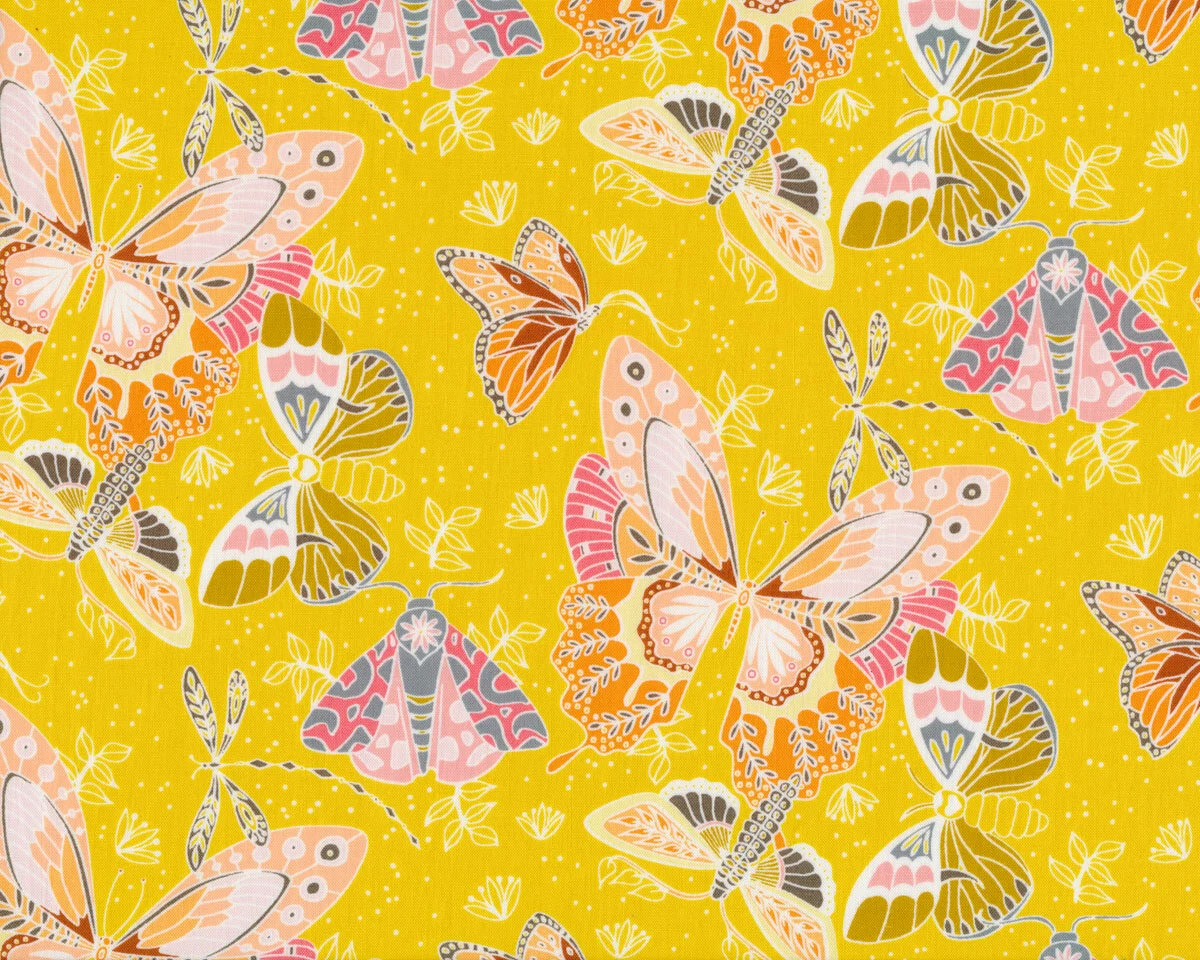 Patchworkstoff AERIAL, Schmetterlinge, sonnengelb, Tamara Kate