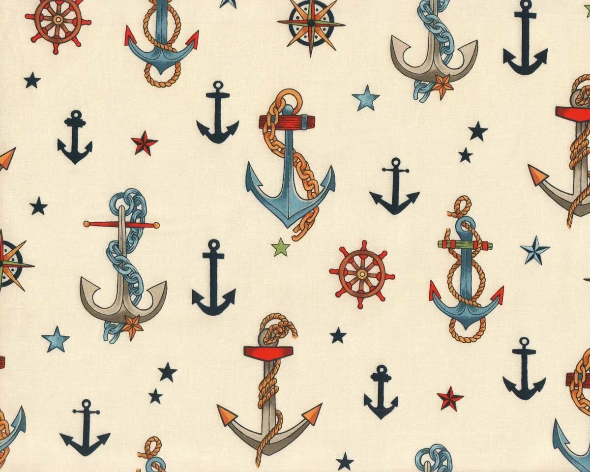Patchworkstoff ANCHORED, Anker, taubenblau-rot, Alexander Henry