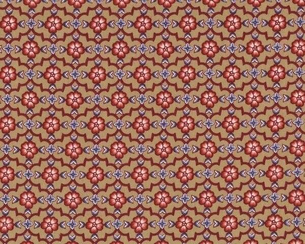 Patchworkstoff ARTISAN mit ornamentalem Blütengrund, rotbraun-dunkles beige