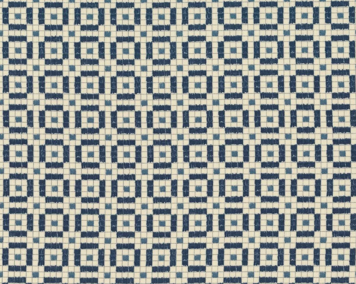 Patchworkstoff AUBADE SONG TO THE DAWN, Kästchen-Blumen, natur hell-marineblau, Moda Fabrics