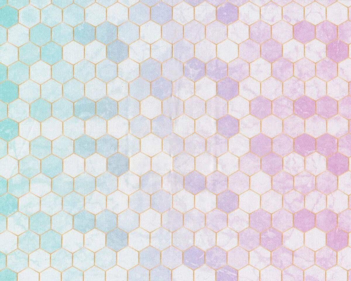 Patchworkstoff BACKSPLASH, Hexagon-Verlauf, rosa-mint, Hoffman Fabrics