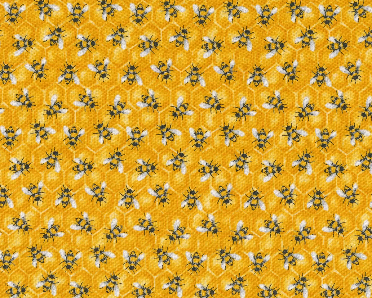 Patchworkstoff Bienenwaben mit Honigbiene, goldgelb