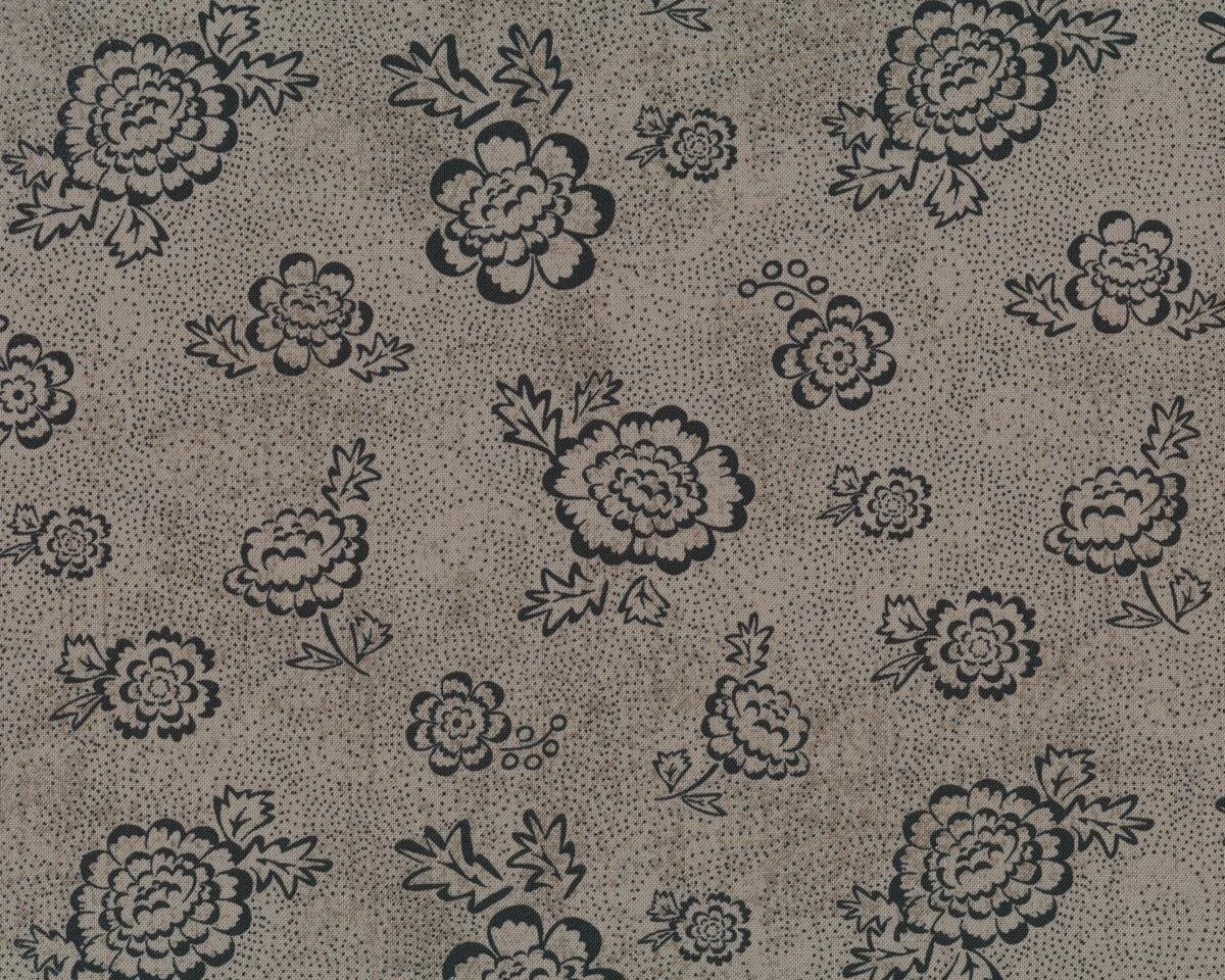 Patchworkstoff BLACK TIE AFFAIR, Rosen, schlammbraun-schwarz, Moda Fabrics