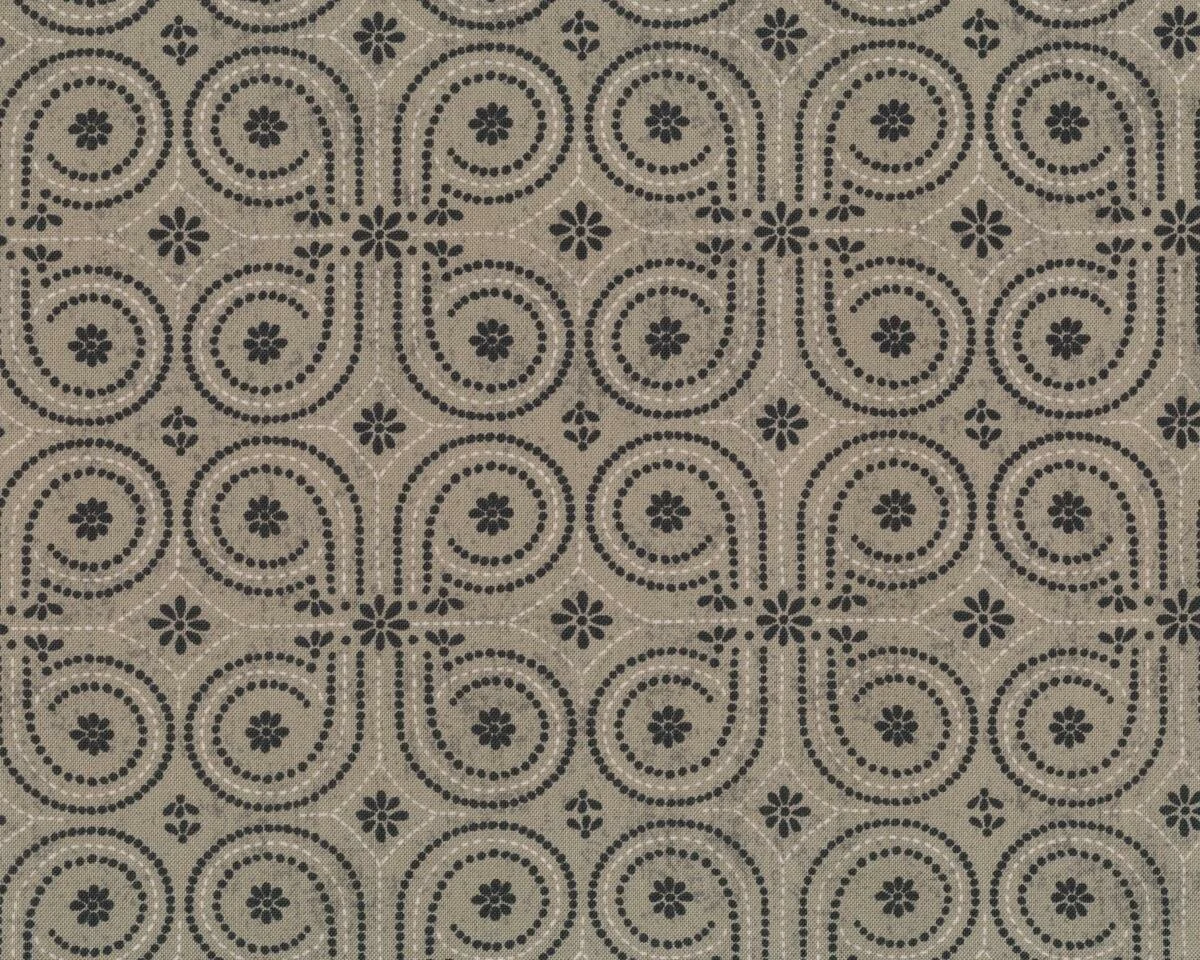 Patchworkstoff BLACK TIE AFFAIR, Vierer-Kreis-Blüten, natur dunkel meliert, Moda Fabrics