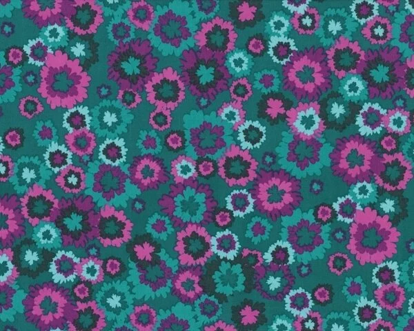 Patchworkstoff "Bryant Park" mit großen Streublüten, petrol-lila