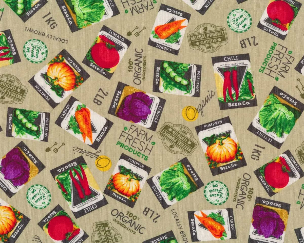 Patchworkstoff CERTIFIED DELICIOUS, Gemüse-Saatgut, lindgrün, Windham Fabrics