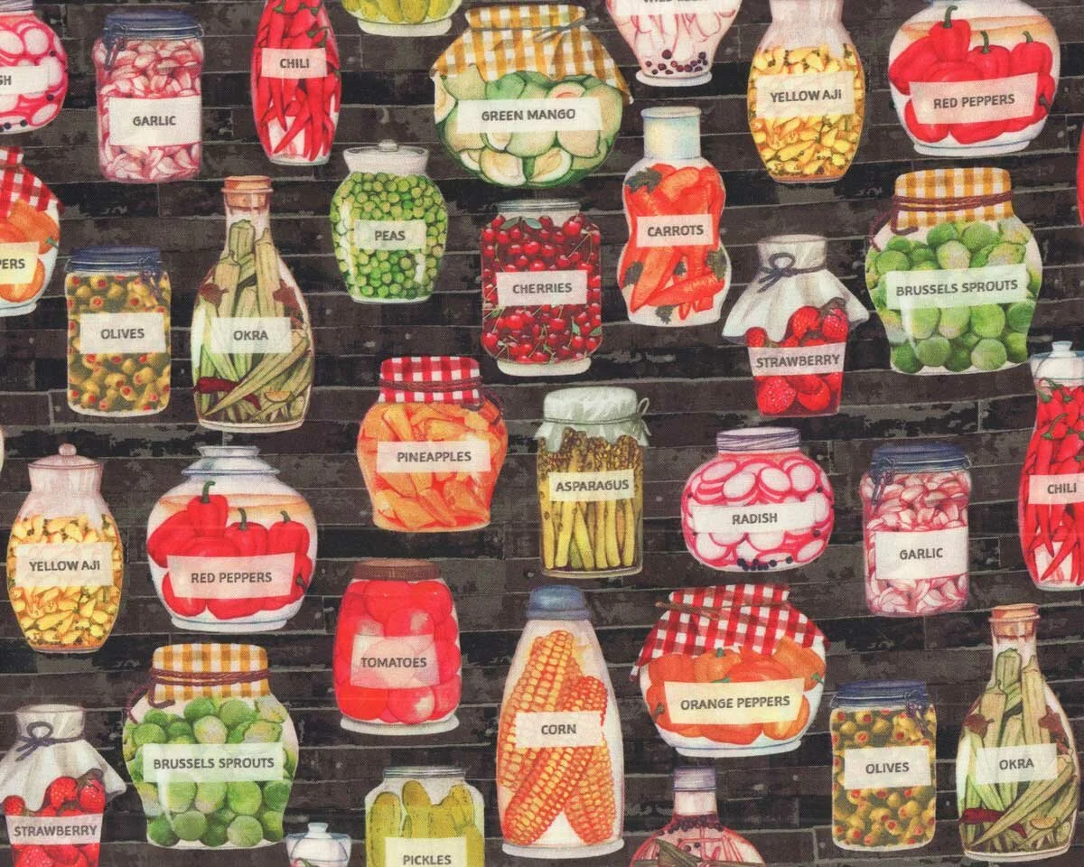 Patchworkstoff CERTIFIED DELICIOUS, Sauergemüse, steingrau, Windham Fabrics