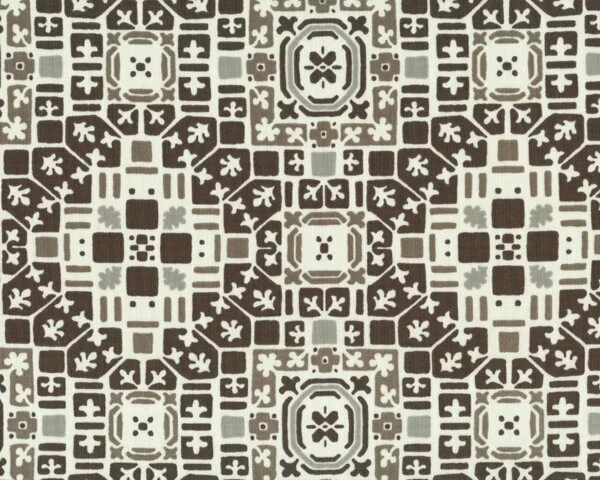 Patchworkstoff "Curious Nature" mit Ornament-Fliesenmuster, braun-beige
