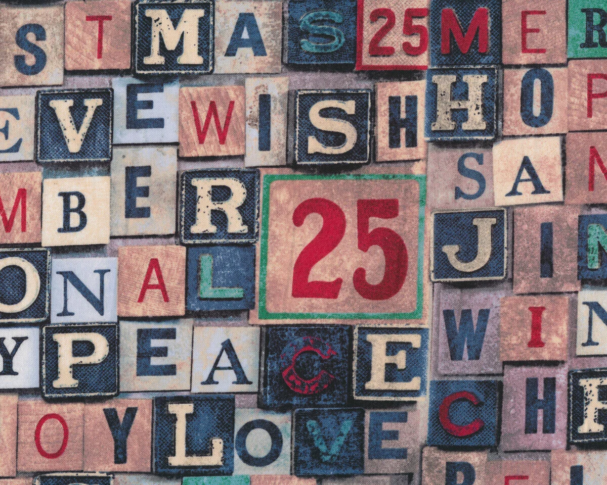 Patchworkstoff ECLECTIC ELEMENTS Christmastime, Buchstaben-Blocks, Tim Holtz
