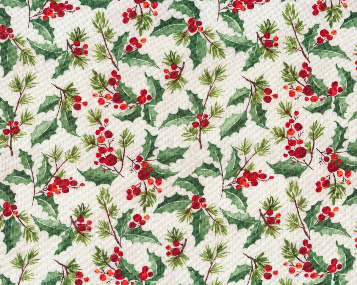 Patchworkstoff ECLECTIC ELEMENTS Christmastime, Ilex-Zweige, Tim Holtz