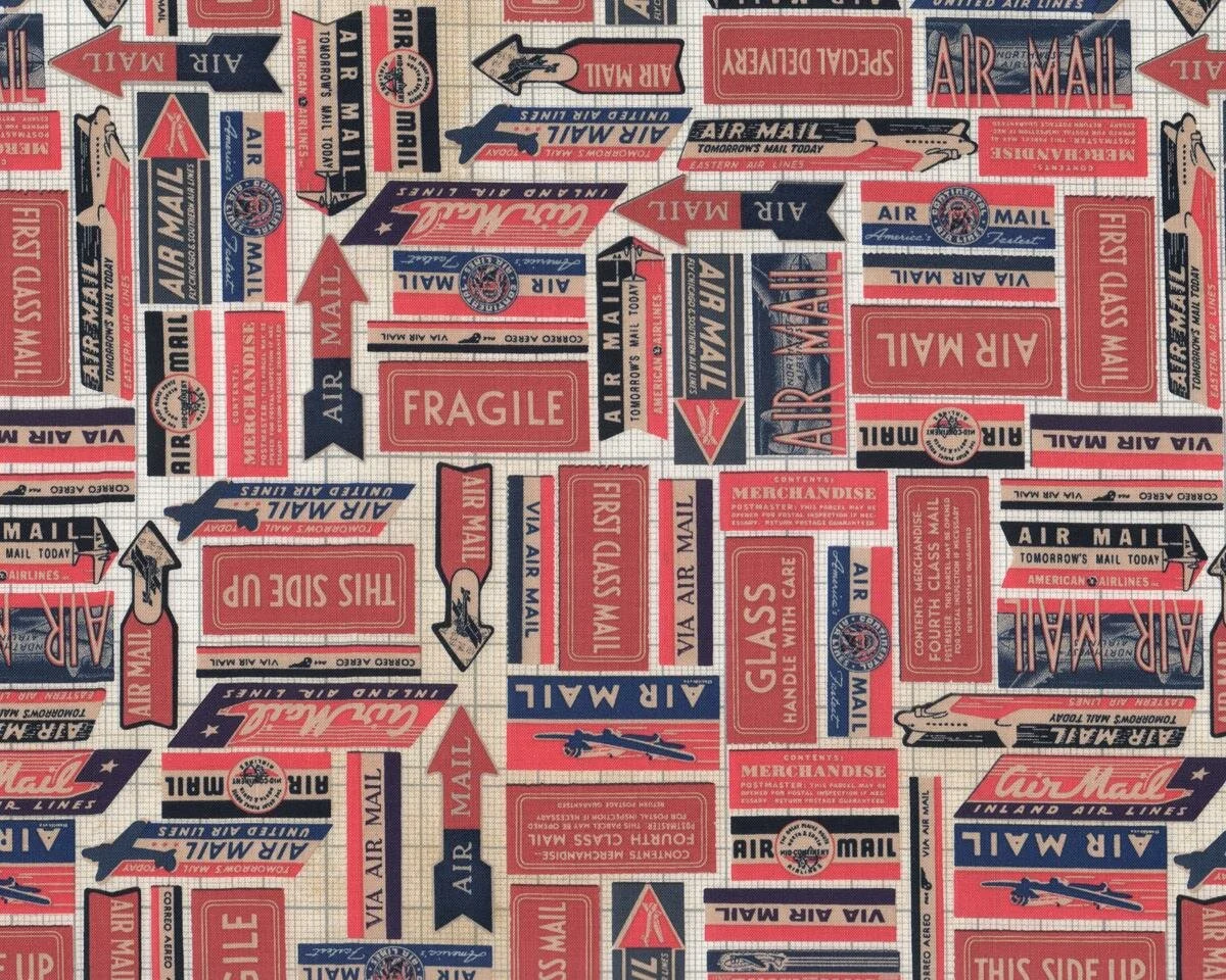 Patchworkstoff ECLECTIC ELEMENTS CORRESPONDENCE, Luftpost-Etiketten, Tim Holtz