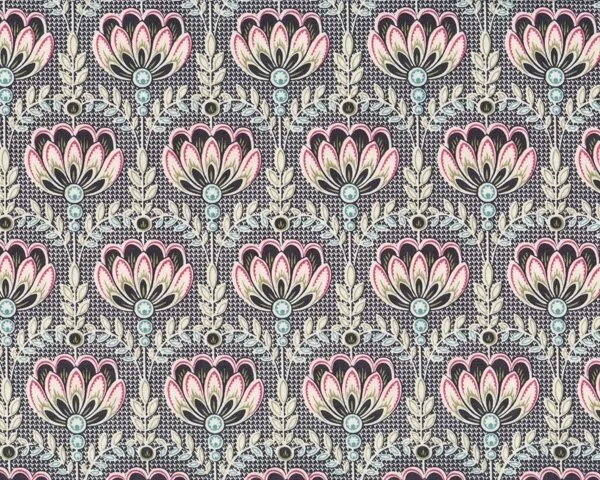 Patchworkstoff ELEANOR, Kelch-Fächer-Blüten, schwarz-creme