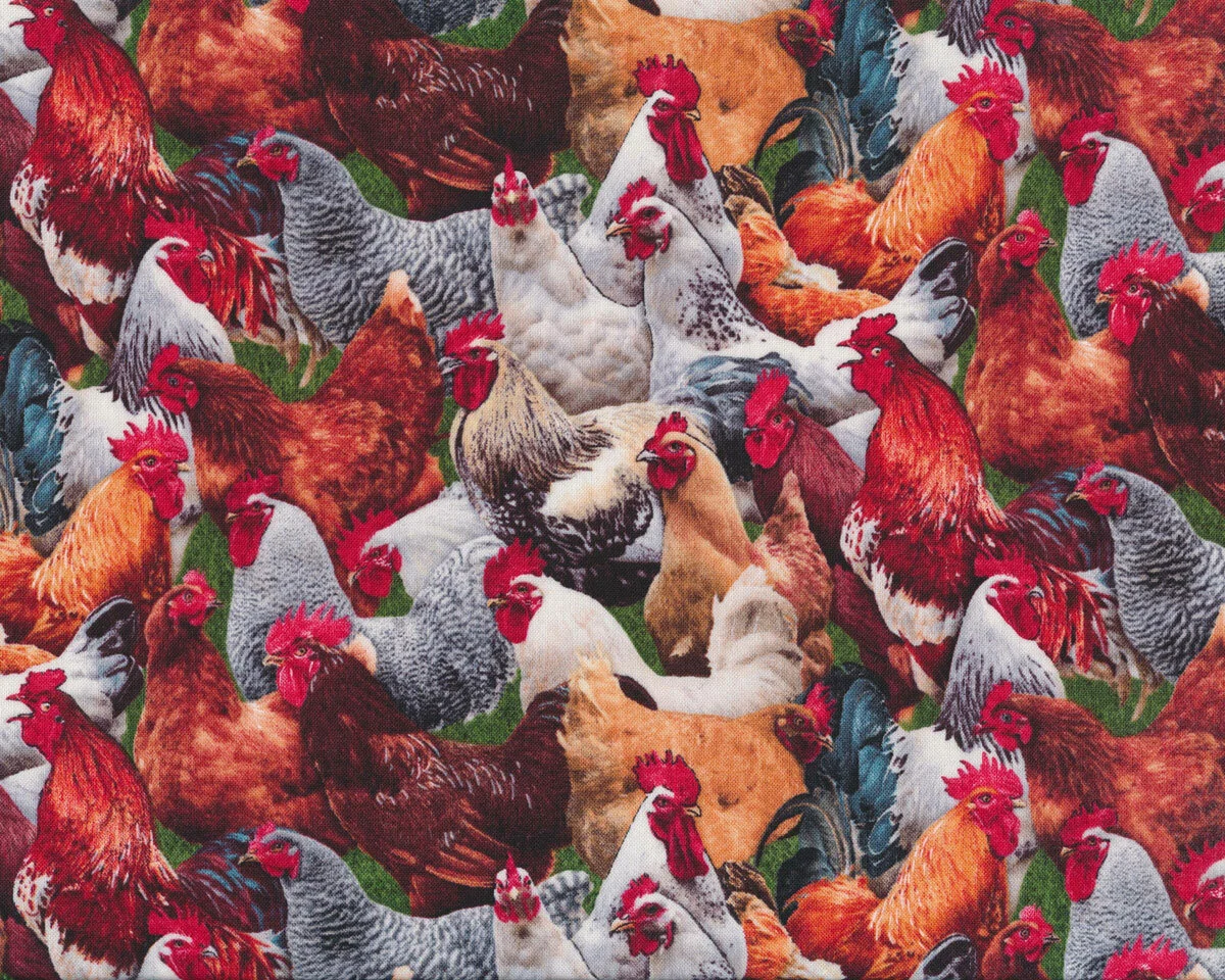 Patchworkstoff FARM ANIMALS, Hühner und Hähne, Elizabeth's Studio
