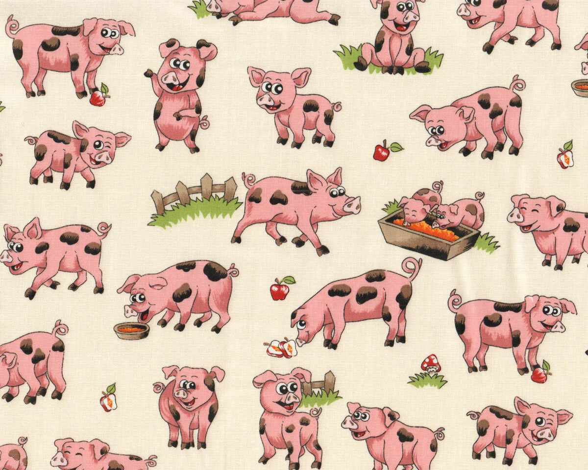 Patchworkstoff FARM FUN, Schweine, creme, Nutex