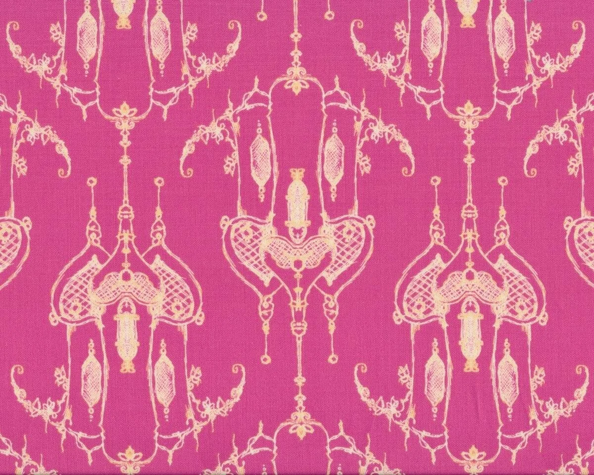 Patchworkstoff FEATHER FLOCK, Phantasie-Schloss, pink-cremé