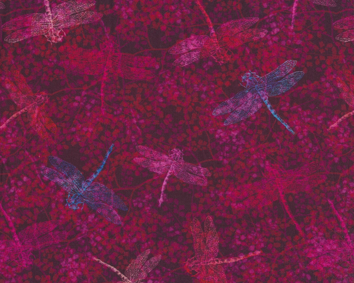 Patchworkstoff FLOWERS IN THE WIND, Libellen, dunkles fuchsia