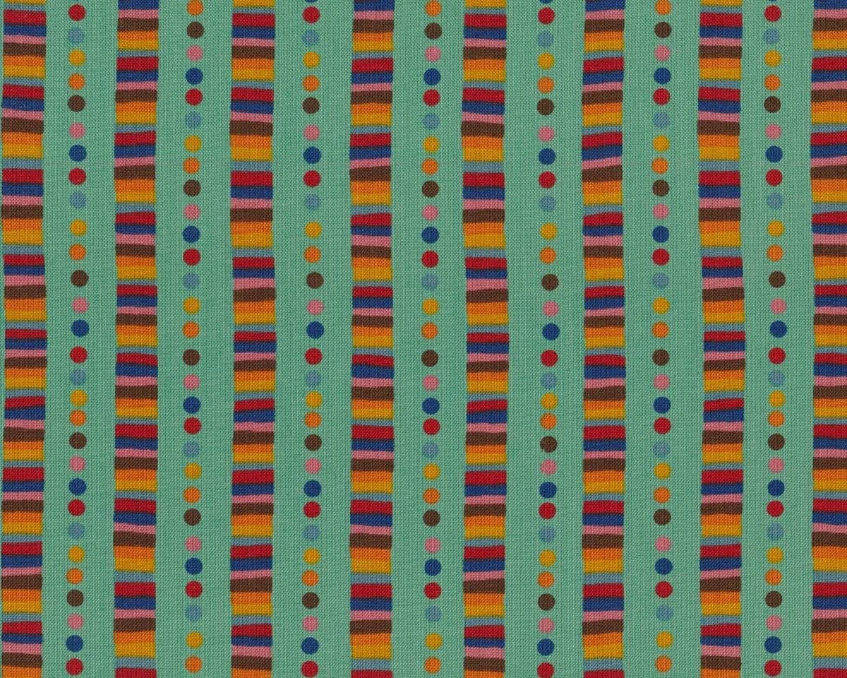 Patchworkstoff FLYING COLORS, Streifenstapel und Punkte-Streifen, gedecktes mintgrün-braun, Moda Fabrics
