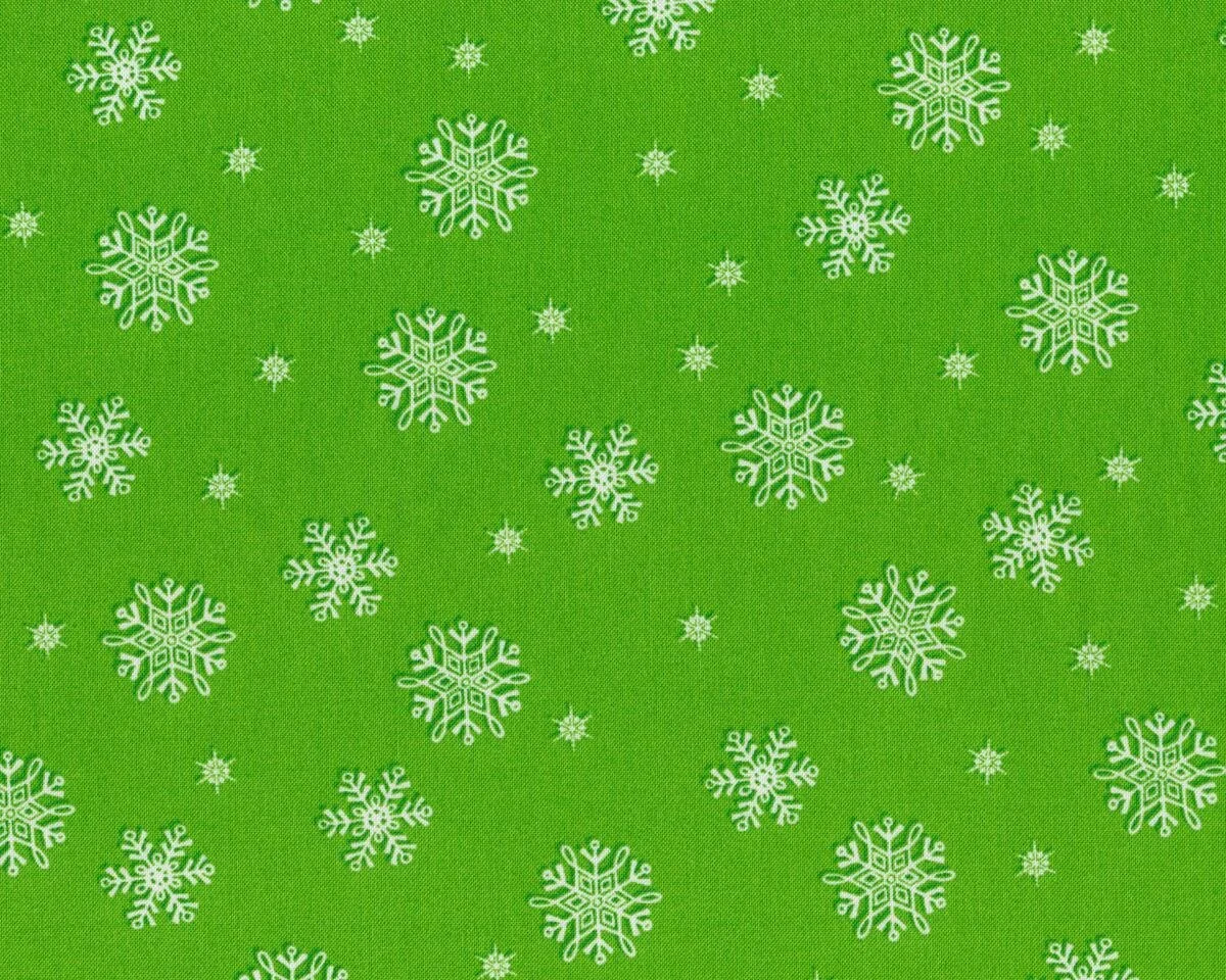 Patchworkstoff FROSTY FLAKES, Schneeflocken, grasgrün