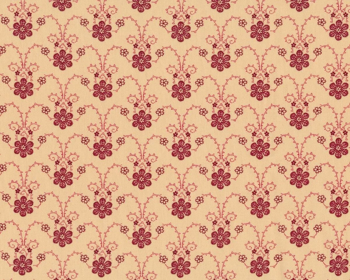 Patchworkstoff GEORGETOWN, Blumen-Ranken, beige-dunkelrot