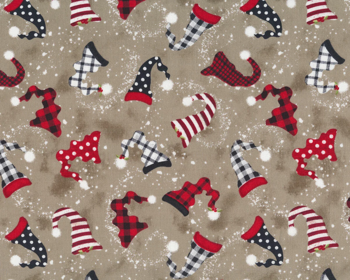 Patchworkstoff GNOME-ANTICS, Zipfelmützen, dunkelbeige, Wilmington Prints
