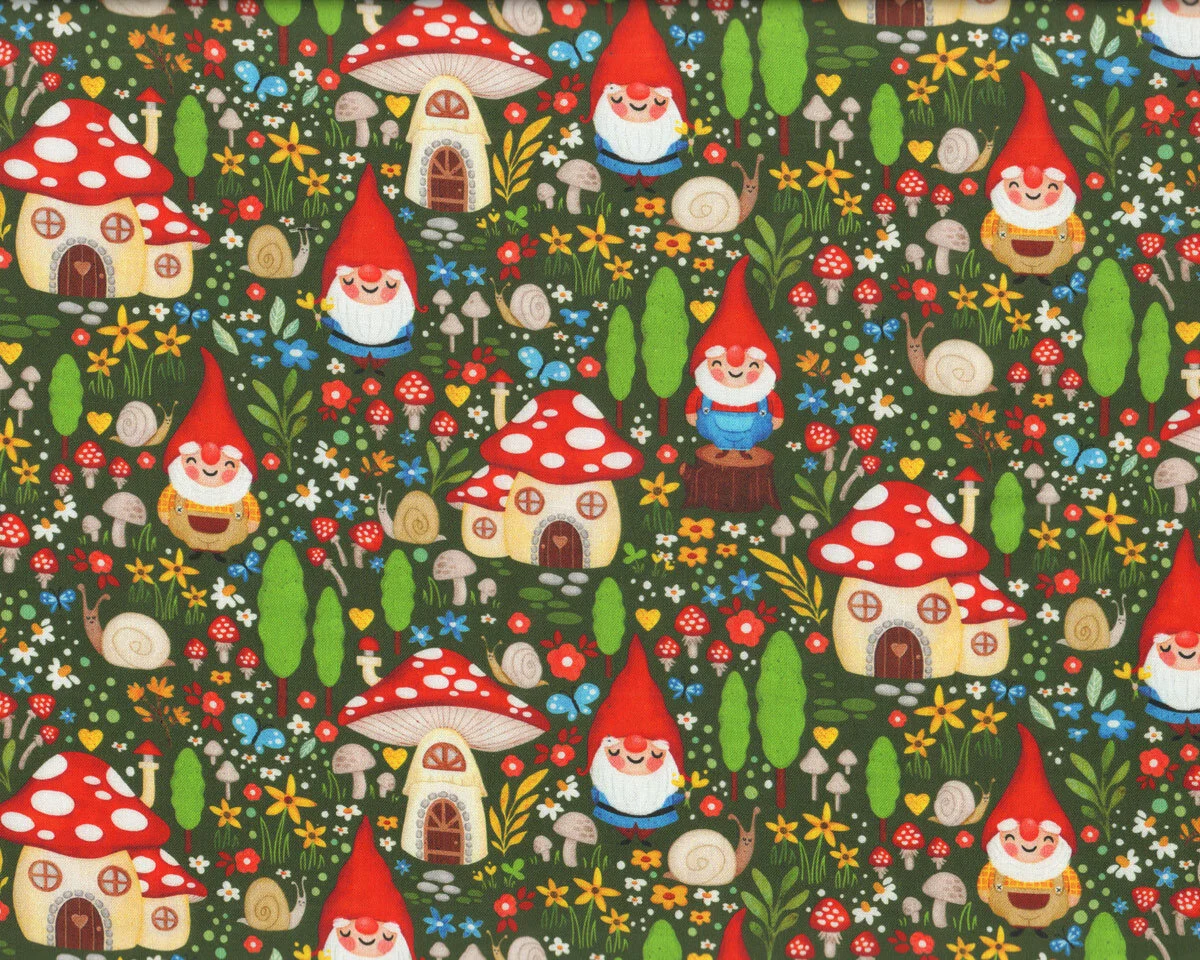 Patchworkstoff GNOME GARDEN, Gartenzwerge, Michael Miller