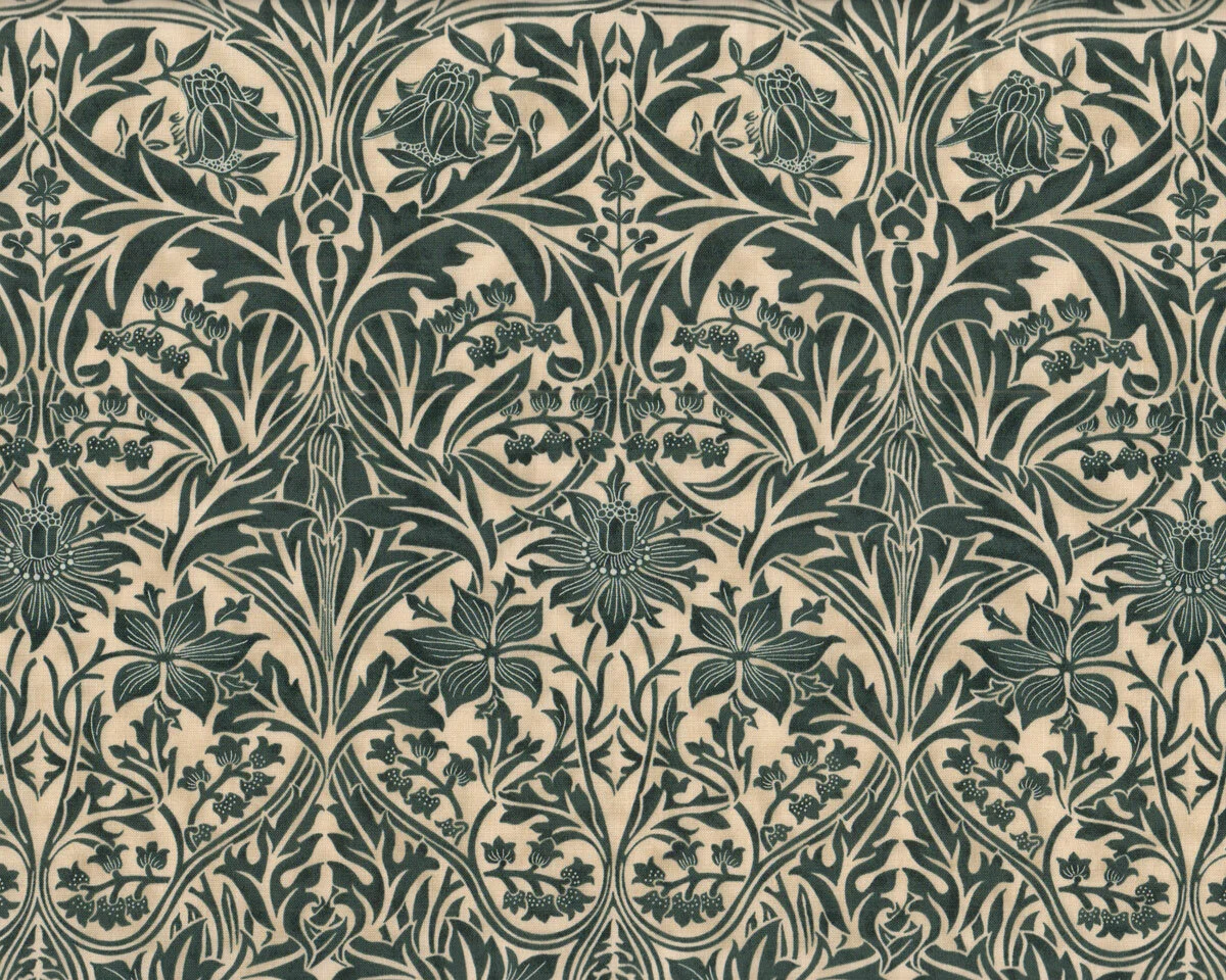 Patchworkstoff GRANADA, Glockenblumen, petrolgrün, Morris & Co.