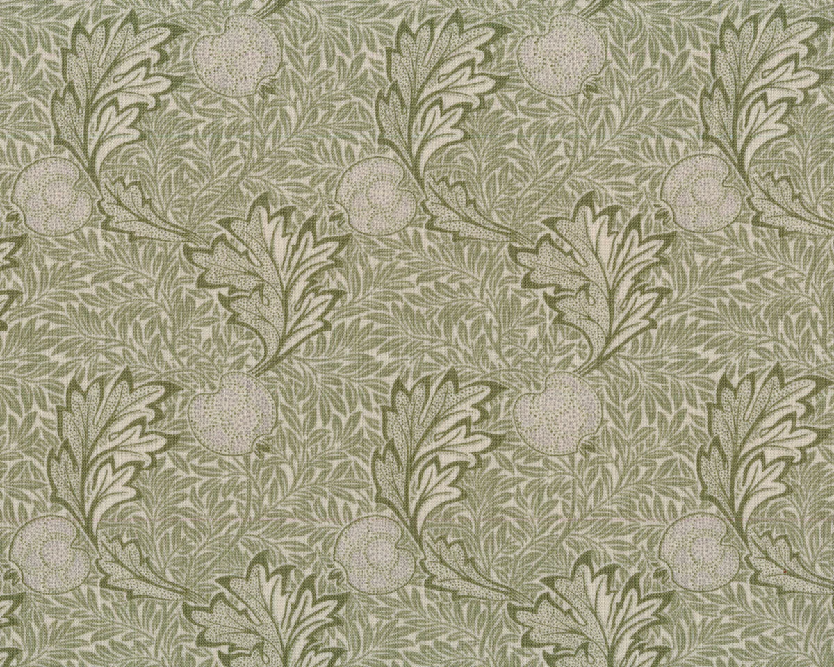 Patchworkstoff GRANADA, Granatapfel-Blätter, moosgrün, Morris & Co.