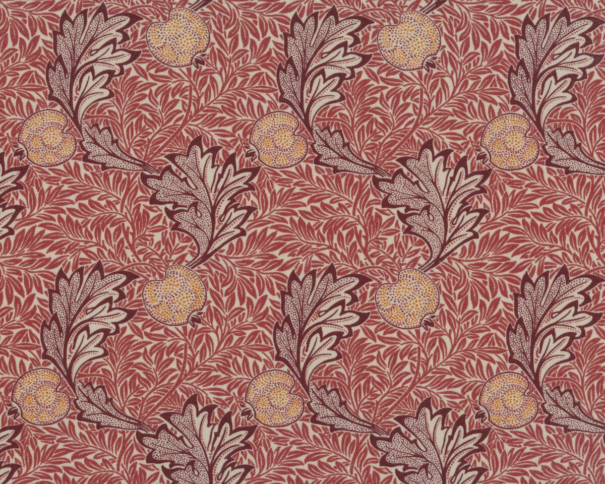 Patchworkstoff GRANADA, Granatapfel-Blätter, rotbraun, Morris & Co.