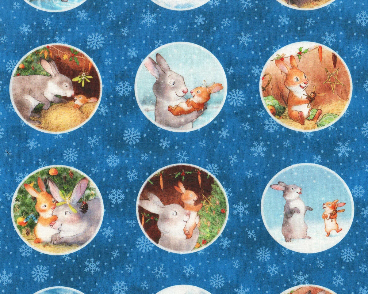 Patchworkstoff GRANDMA'S CHRISTMAS WISH, Hasen im Medaillon, Michael Miller