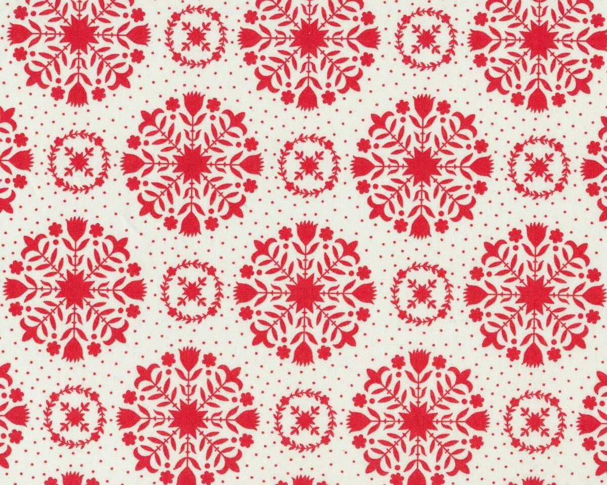 Patchworkstoff HANDMADE, Blüten-Kreis-Geometrie, rot-gebrochenes weiß, Moda Fabrics