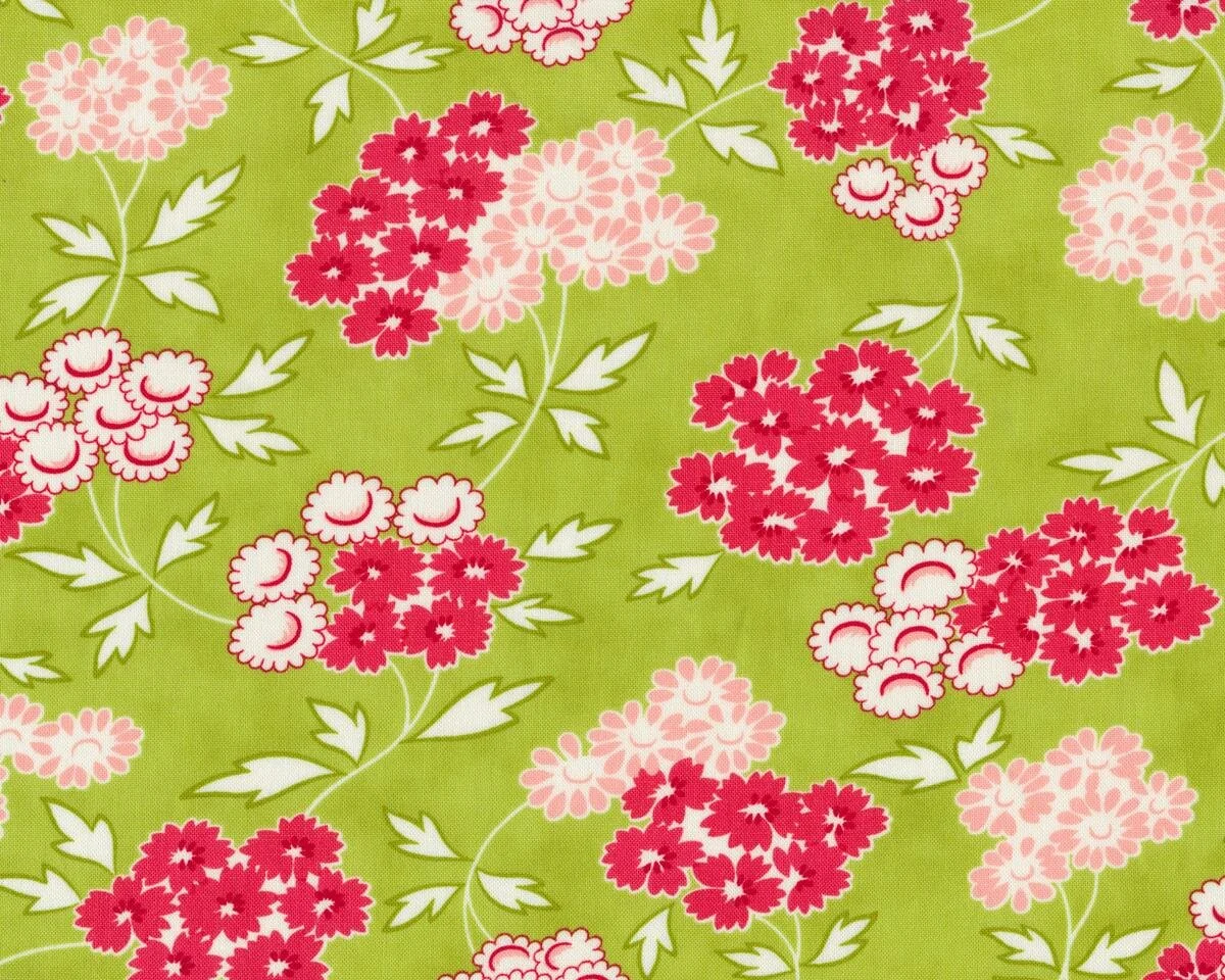 Patchworkstoff HELLO DARLING, Blumenranken, hellgrün-rot, Moda Fabrics