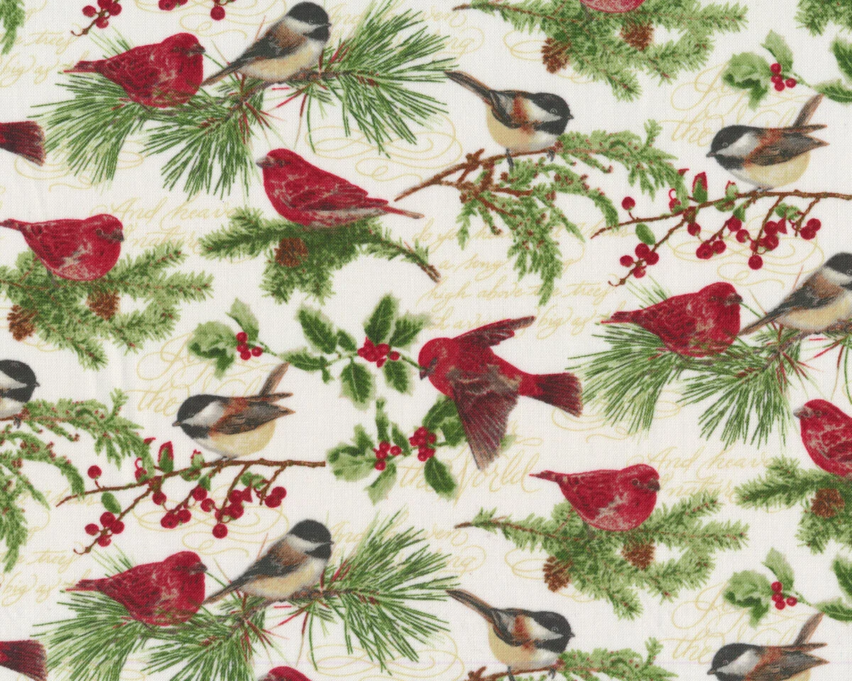 Patchworkstoff HOLIDAY BOTANICAL, Meisen, rot-grün, Henry Glass