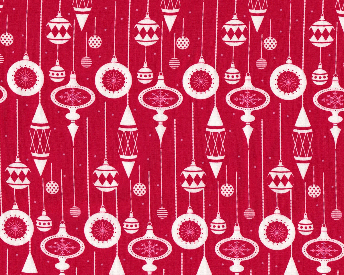 Patchworkstoff HOLIDAY LANE, Baumschmuck, rot, Henry Glass