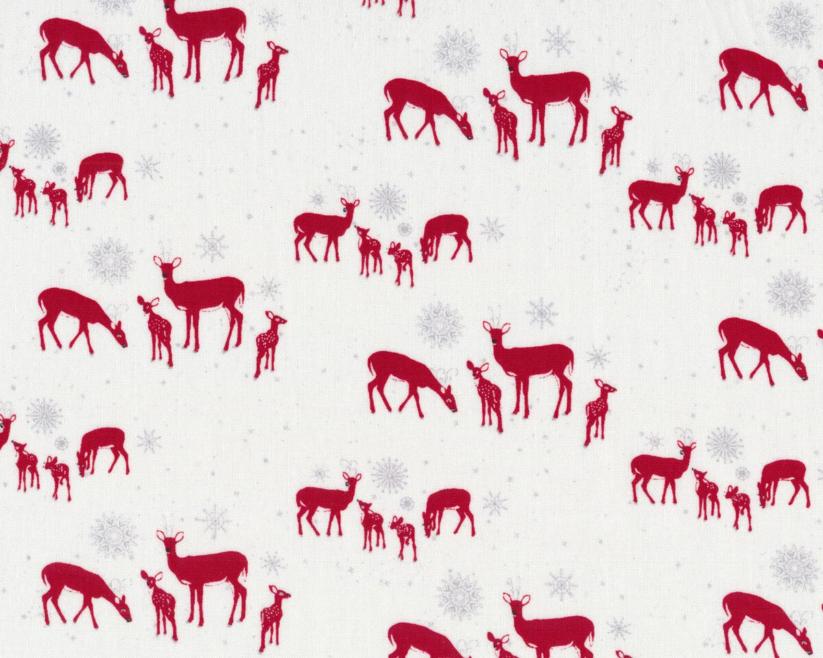 Patchworkstoff HOLIDAY LANE, Rehe, weiß-rot, Henry Glass