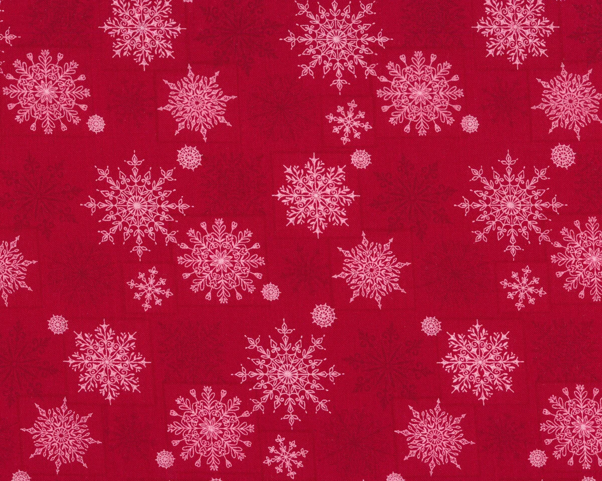 Patchworkstoff HOLIDAY LANE, Schneekristalle, rot, Henry Glass