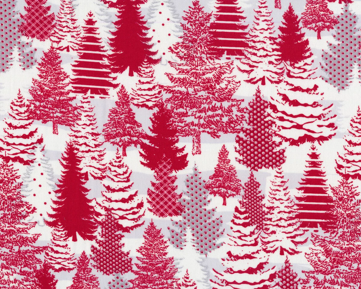 Patchworkstoff HOLIDAY LANE, Tannenbäume, rot, Henry Glass