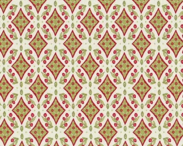 Patchworkstoff HOLIDAYS BOUQUET, Rauten-Netz-Muster mit Beeren, hellgrün-rostrot