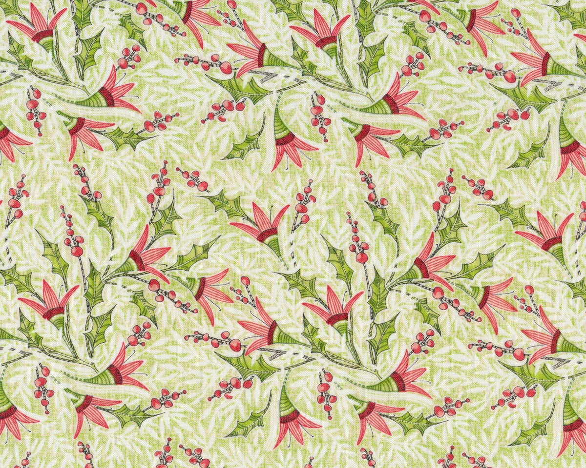 Patchworkstoff HOLLY JOLLY, Ilex-Blüten, hellgrün, Cori Dantini