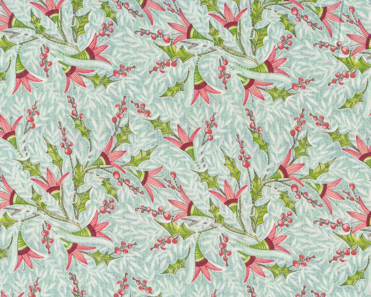 Patchworkstoff HOLLY JOLLY, Ilex-Blüten, mintgrün, Cori Dantini