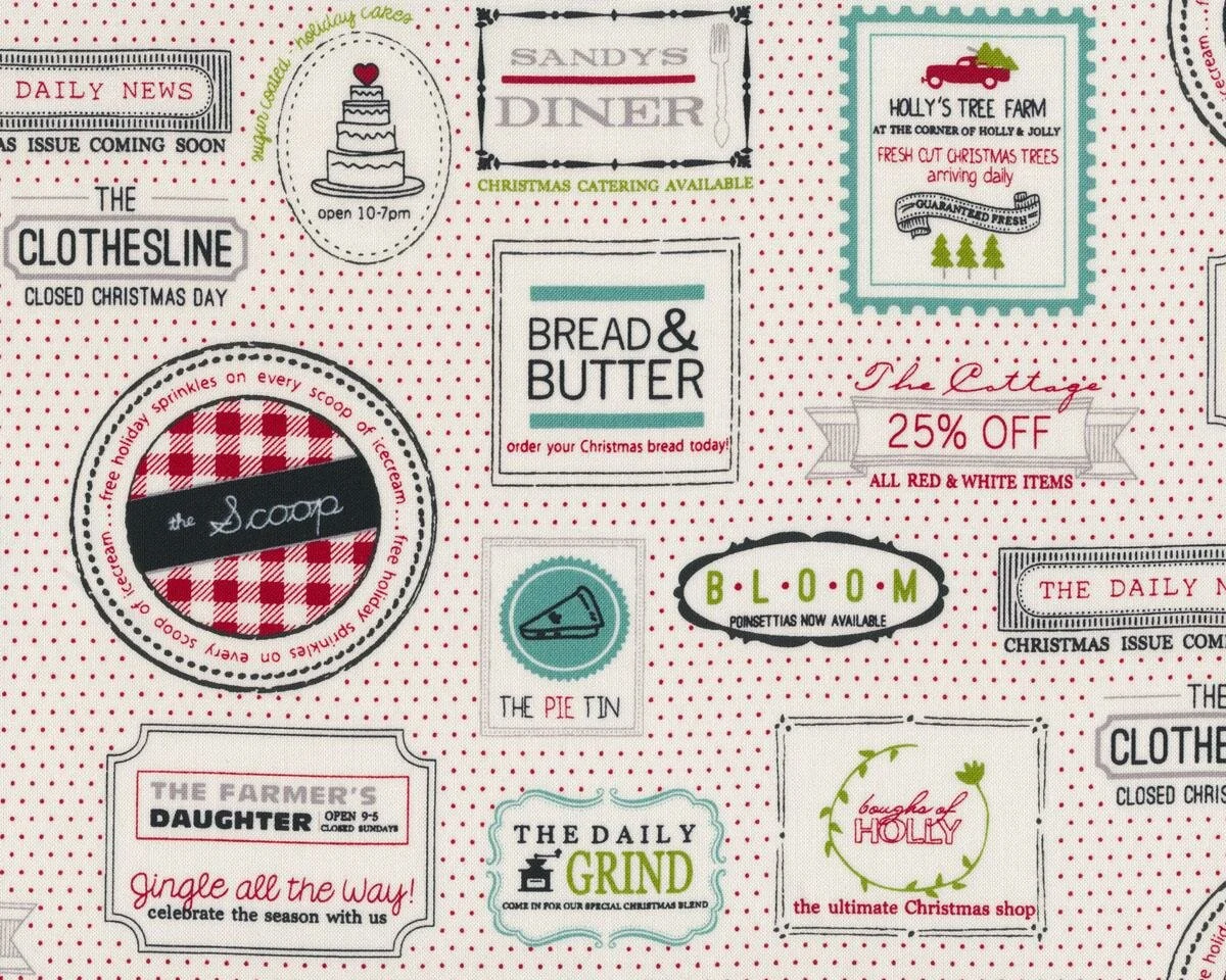Patchworkstoff HOLLYS TREE FARM, Reklame-Schilder, natur-mintgrün, Moda Fabrics