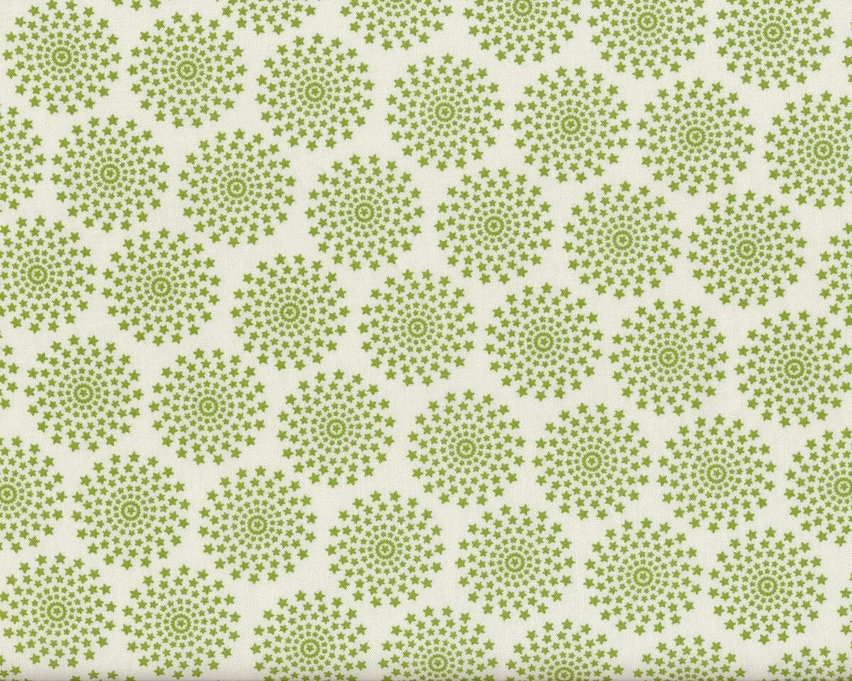 Patchworkstoff HOLLYS TREE FARM, Sternchen-Kreise, gedecktes limette-natur, Moda Fabrics