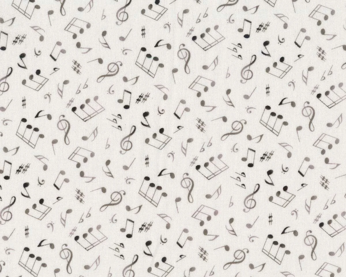 Patchworkstoff JAZZ, Musiknoten, weiß, Elizabeth's Studio