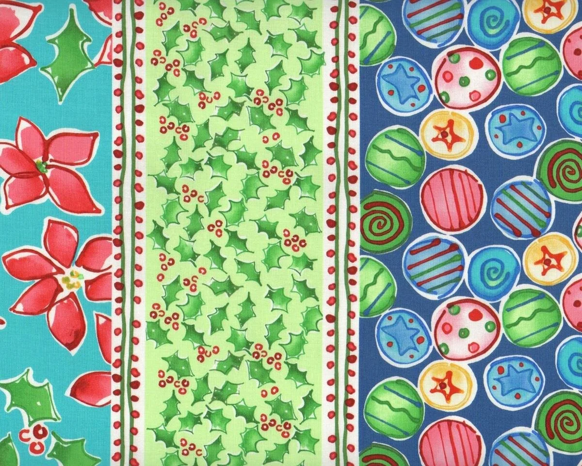 Patchworkstoff JOYFUL HOLIDAY, gemusterte breite Bordürenstreifen, helles petrol-weiß