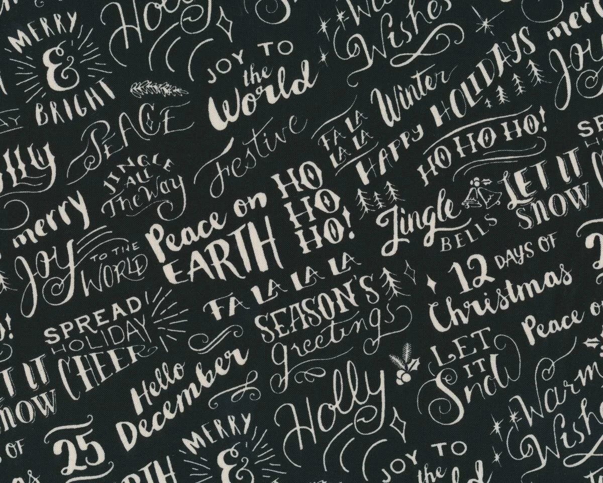 Patchworkstoff JUNIPER BERRY, Weihnachtsschrift, schwarz-antikweiß, Moda Fabrics