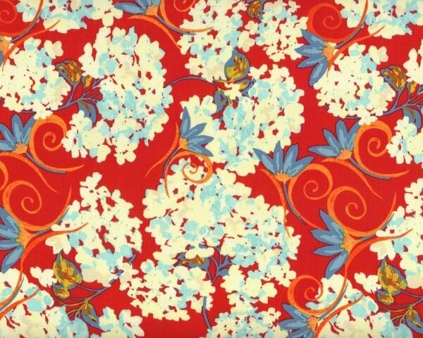 Patchworkstoff "Katherine's Wheel" mit getupften Blütendolden, eierschalenfarben-rot