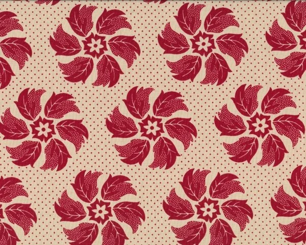 Patchworkstoff LA FETE DE NOEL, Wirbel-Blüten, hellbeige-dunkelrot, Moda Fabrics