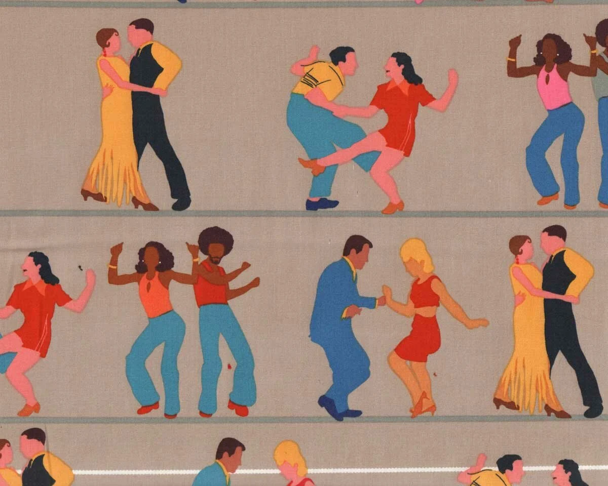 Patchworkstoff LET'S DANCE, Tanzpaare, grau, Alexander Henry