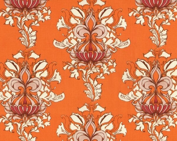 Patchworkstoff "Lilliput Fields" mit ornamentalen Blütendolden, orange-hautfarben-gedecktes pink